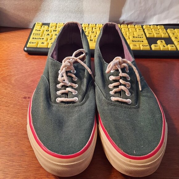 Bass Vintage Men Compass white/Red Canvas Leather Trim Tennis Size 8.5 PreLoved